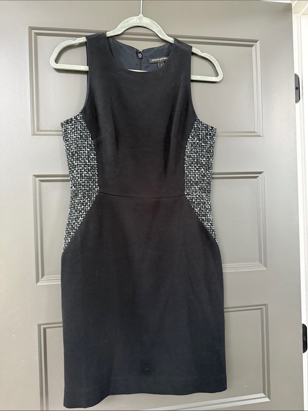 Banana Republic Black Dress with Black-and-White Tweed Panels